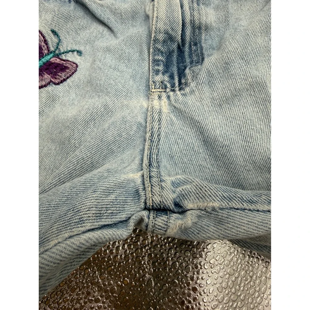 OshKosh B'gosh Wide Jeans Girls‎ 6X Blue Embroidered Butterfly Ripped Y2K FLAWED